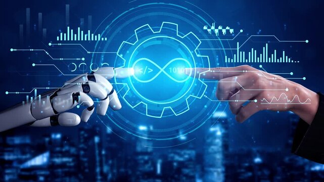 futuristic concept of human and robot interaction signifying collaboration in technology using data analytics and artificial intelligence in a digital environment. Entropy.