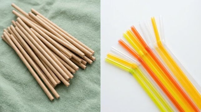 Comparison of ecofriendly paper straws and colorful plastic straws