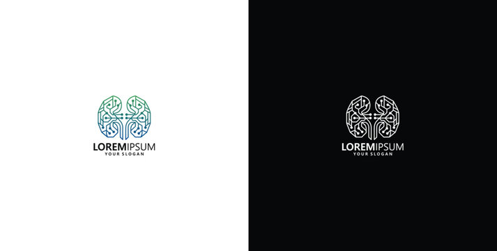 Modern Minimalist Brain Logo Design with Digital Dots for Artificial Intelligence, Neurology, and Creative Thinking