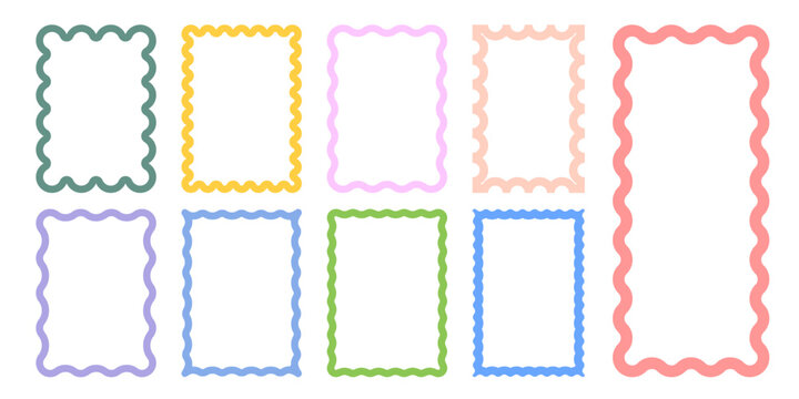 Outline Wavy frame scallop border rectangle colorful invitation 5x7 6x4 4x9 picture frame