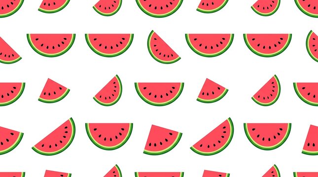 Seamless Summer Watermelon Pattern with Fresh Fruit Slices on White Background