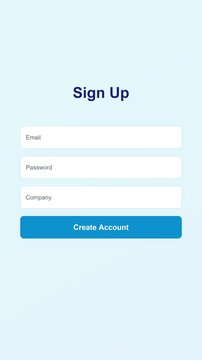 Mobile App Sign Up Form Interface Animation with Input Fields and Create Account Button.