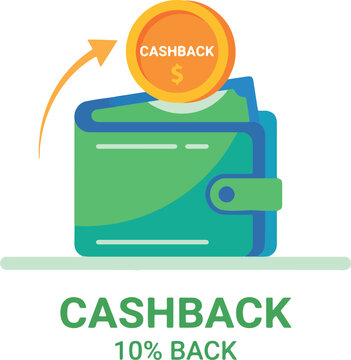 A vibrant green wallet receives a yellow coin showing a money return promotion as currency flows back into savings during a rewarding financial transaction that encourages smart spending habits