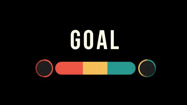 Progress bar representing goal achievement with colorful segments on black background, conceptual visual for success and completion, futuristic design.
