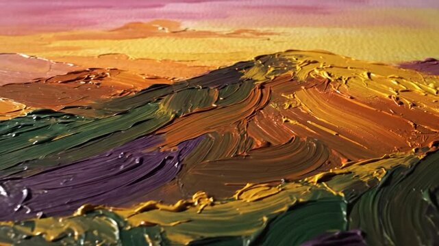 Textured impasto mountain landscape oil painting.