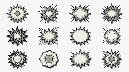 Obraz premium Professional Set of 12 Stylized Explosion and Impact Effects in Black White and Gray Shades for Design Projects