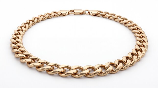 Thick gold curb chain necklace isolated on white background