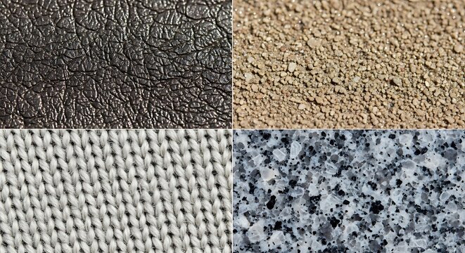 Collage of four different surface textures including leather and stone