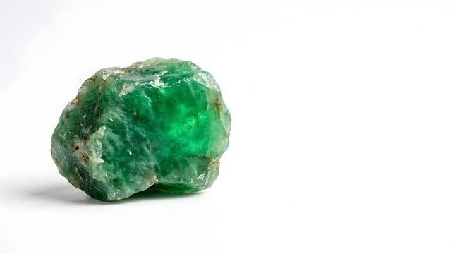 Raw natural jadeite gemstone mineral specimen isolated on a white background