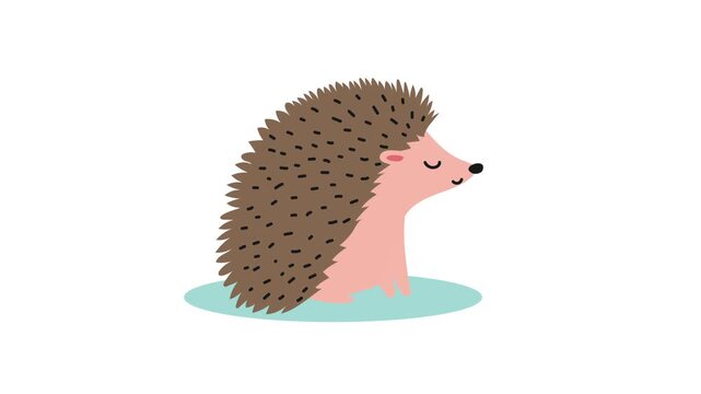 Cute cartoon hedgehog character animation standing on blue platform for children education.