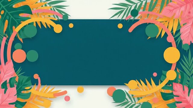 Tropical leaf pattern animation background featuring geometric shapes and colorful foliage elements designed for modern video editing presentation motion graphics