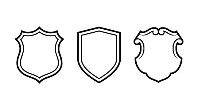 Shield set with ornate, simple, and curved shapes featuring heraldry, emblem, and crest with outline and border