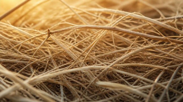 Dry straw texture background close up macro view of golden hay