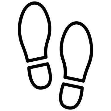 Black and white outline icon showing a pair of shoe footprints with footprints footsteps interface isolated