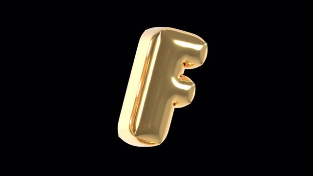 Letter F Golden Foil Balloon Alphabet 3D Typography Animation Alpha Channel Loop 4K