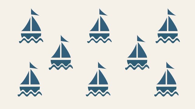 small blue sailboats with flags repeated neatly in rows on a soft cream background for a nautical travel motion design