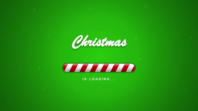 Christmas loading bar animation on green holiday background with snow effect