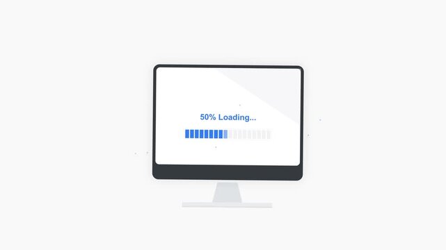 Modern desktop computer monitor displaying a progressive percentage loading bar animation