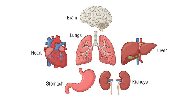 Human internal organs anatomy vector illustration set with labels