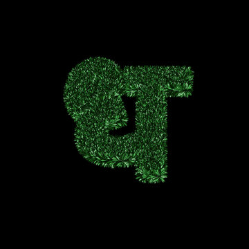Hindi letter Gha formed by green leaves for botanical typography and natural design