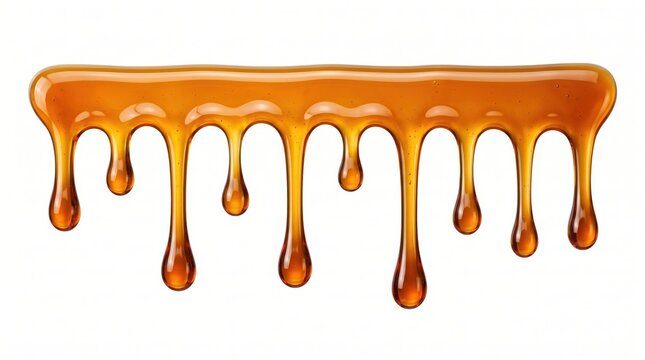 Sweet golden honey dripping down in a smooth liquid stream