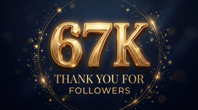 67K Thank You For Followers Celebration Banner With Gold Numbers And Elegant Sparkle Design