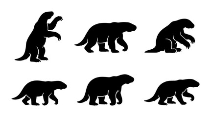Obraz premium Prehistoric Animal Silhouettes, Dinosaur Poses Vector Set, Ancient Reptile Graphics
