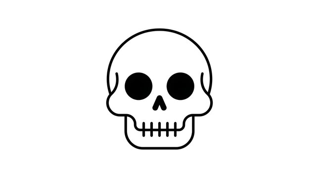 Simple black and white outline drawing of a human skull icon with large eye sockets and teeth, minimalist design.