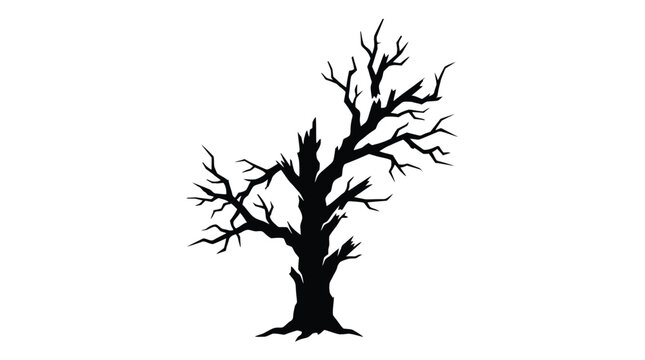 Cad tree lines Silhouette of Dead Tree, Black Vector Illustration. Scarce, leafless, ominous, spooky, creepy, horror, haunted, ghostly, fantasy, forest, growth. vector