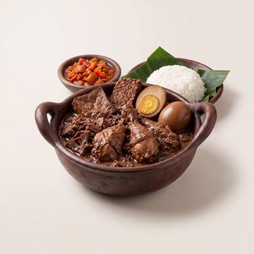 Indonesian Gudeg Jogja in Clay Pot with Rice Tempe Egg and Krecek AI Generated