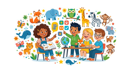 Fototapeta premium Children Learning Animals