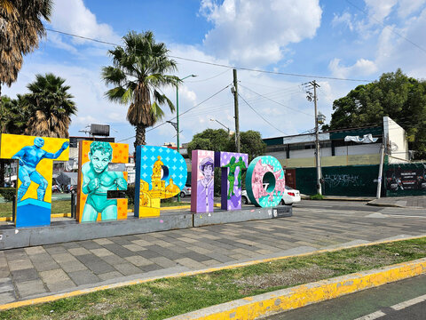 Mexico City, Mexico - July 21, 2025: Colorful letters at the entrance to Tepito in Mexico City, one of the city's most dangerous neighborhoods