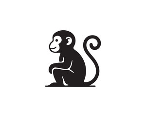 Minimalist black silhouette icon of a sitting monkey with a curled tail © Ml Visual
