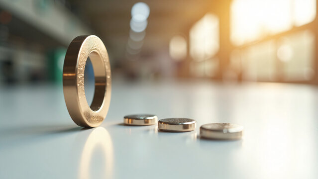 Magnet Attracts Metallic Discs Commercial Background