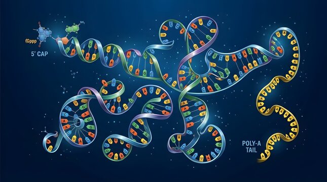 Messenger rna molecular structure with cap and poly-a tail