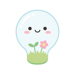 Fototapeta premium Cute light bulb with plant and flower inside.