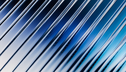 Fototapeta premium Close-up image showcasing shiny, parallel metallic rods with reflective surfaces and a blue gradient background.