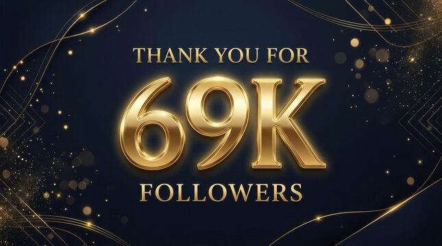Thank You for 69K Followers Gold Celebration Social Media Milestone Banner