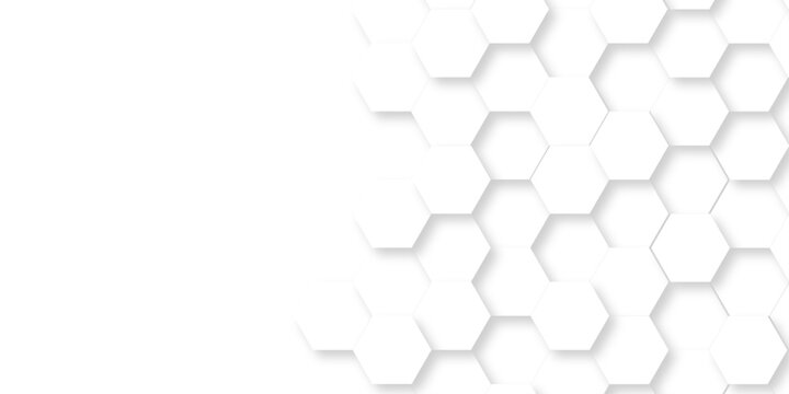 White layer creative hexagon bee cube element grid tiles emboss. seamless pattern white paper texture futuristic business. vector honeycomb web banner texture background.