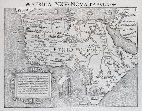 Africa, earliest printed map of the entire African continent, woodcut by Sebastian M&uuml;nster from the Cosmographia Universalis, Basel 1550, Switzerland