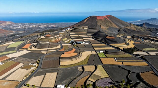 Top Down Volcanic Terraced Fields Azores