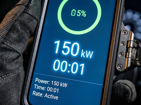 Electric Vehicle Charging Station Interface Displaying Power and Battery Level