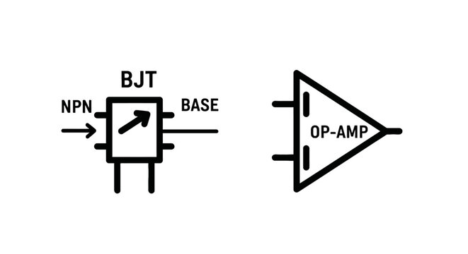 Electronic circuit symbols featuring npn bipolar junction transistor and operational amplifier circuit diagram bjt transistor op amp electronics