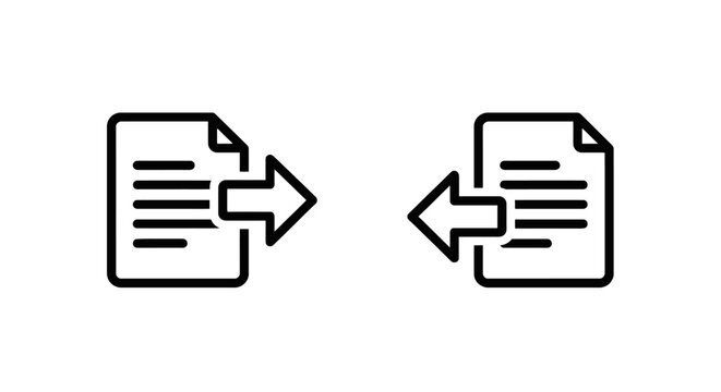 Document export and document import outline vector icons with file transfer data transfer document icon file arrow sending document receiving fil
