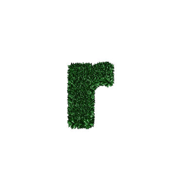Lowercase letter r shaped as a lush green hedge for eco-friendly typography and nature concepts
