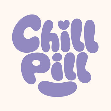 Chill Pill Groovy White Typography Pill Icon Turquoise Background Vector