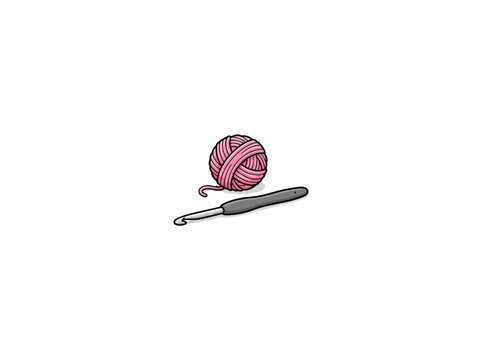 Pink ball of yarn with crochet hook vector illustration isolated on white background