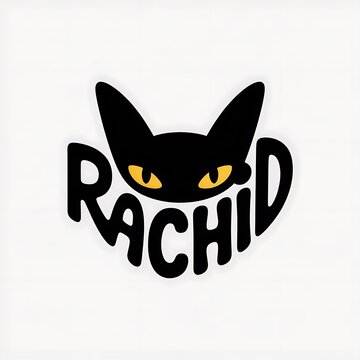 RACHID Logo with Black Cat Head and Striking Yellow Eyes