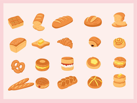 Bread and Bakery Food Cartoon Collection