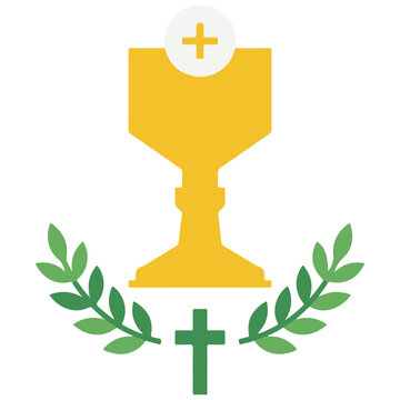 Golden chalice and christian cross with olive branches christian communion eucharist religion catholic